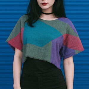 Vintage 80s Kono Crop Top Multicolor Shirt